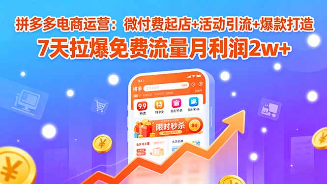拼多多电商运营：微付费起店+活动引流+爆款打造 7天拉爆免费流量月利润2w+-好项目