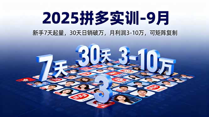 2025拼多多实训-9月：新手7天起量,30天日销破万,月利润3-10万,可矩阵复制-好项目