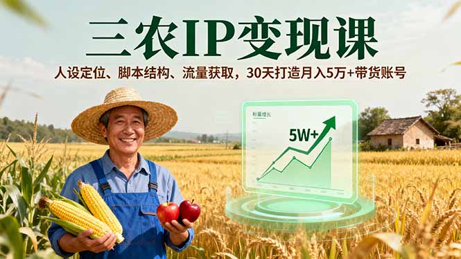 三农IP变现课，人设定位、脚本结构、流量获取，30天打造月入5万+带货账号-好项目